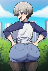 1girls ai ai_generated ass_focus back_view behind_view big_ass big_butt bubble_ass bubble_butt female looking_at_viewer novelai remake solo thick_thighs uzaki-chan_wa_asobitai! uzaki_hana