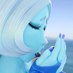 1boy 1girls 3d athletic_female blue_diamond_(steven_universe) blue_skin bysamzan cartoon_network closed_eyes extreme_size_difference fellatio gem_(species) giantess giantess_fellatio human human_penetrating larger_female licking_penis light-skinned_male macro oversized_fellatio oversized_oral penis_on_tongue shimshimakaze size_difference smaller_male steven_universe tiny_male water white_hair