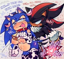 black_fur blue_fur breeding breeding_kink cow_print cow_stockings cowkini cum cum_inside cumshot cuntboy cuntboy/male cuntboy_penetrated dialogue drool drooling gay gay_domination heart-shaped_pupils heart_eyes lactation male_lactation messy_mell0w milk milk_squirt milking milking_breasts pregnant_cuntboy pregnant_male pulling_tail red_eyes red_stripes shadow_the_hedgehog sonadow sonic_(series) sonic_adventure_2 sonic_the_hedgehog sonic_the_hedgehog_(series) tail_pull teasing trans_male trans_man xray xray_view