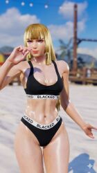 3d abs ai-created ai_assisted ai_edit ai_generated bangs beach bikini black_bra black_clothes black_panties black_sports_bra black_underwear blacked_clothing blonde_hair blue_eyes blue_sky blunt_bangs blurry_background bra breasts cleavage clothing cloud cowboy_shot day emilie_de_rochefort female fingernails gameplay_screenshot high_resolution hime_cut linea_alba lips long_hair looking_at_viewer medium_breasts midriff muscle navel omegaxsmash outdoors palm_tree pantsu photo_background pink_nails shiny shiny_skin sky solo sports_bikini sports_bra sportswear standing stomach swimsuit tekken tekken_8 thighs toned tree underwear