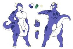 anthro ass balls big_balls flaccid huge_balls humanoid_penis hyper hyper_balls looking_at_viewer male model_sheet muscular muscular_male nipples nude pecs penis scalie slightly_chubby smile solo standing tezukuri thick_thighs