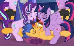 alicorn ass correct_artstyle cowgirl_position cutie_mark flash_sentry foursome friendship_is_magic highres male/female male_penetrating male_penetrating_female my_little_pony shutterflyeqd starlight_glimmer straight sunburst_(mlp) twilight_sparkle_(mlp) unicorn