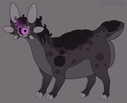 1_eye 2025 6_ears absurd_res ambiguous_gender anus artist_name big_anus black_mane black_sclera black_scutes cloven_hooves countershade_tail countershade_torso countershading dewclaw_hooves emionix feral flat_colors grey_background hi_res hooves huge_anus hyper hyper_anus leg_markings lidded_eyes looking_at_viewer mane markings minmu mottled mottled_body mouthless multi_ear multicolored_mane nonbinary_(lore) overweight overweight_ambiguous overweight_feral pink_eyes pink_mane purple_body purple_countershading purple_markings quadruped scutes short_legs short_tail simple_background socks_(marking) solo standing tail text thick_neck thick_tail three-quarter_view toony unguligrade unusual_ears young_(lore)