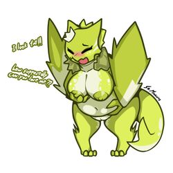 anthro_only blush breasts crown dragon embarrassed female front_view green_skin overweight overweight_female princess pussy royalty scalie simple_background solo srmario towergirls weight_conscious white_background wyvern wyvern_princess_(towergirls)