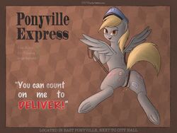 007delta 2016 4:3 anus ass bag blonde_hair border brown_border cutie_mark derpy_hooves dock dripping english_text equine feathered_wings feathers female feral friendship_is_magic grey_feathers hair hat looking_at_viewer looking_back mammal my_little_pony orange_eyes pattern_background pegasus postage_stamp pussy pussy_floss pussy_juice raised_tail rear_view simple_background smile solo spread_wings text underhoof wings