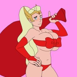 1girls adora bag big_ass big_breasts black_eyebrows blonde_female blonde_hair blue_eyes christmas digital_art digital_media dreamworks ferrico-one gold_jewelry golden_tiara high_ponytail huge_breasts light_blue_eyes long_hair masters_of_the_universe netflix pale-skinned_female pink_background ponytail ponytail_female poof poofy_hair red_bag red_bikini red_gloves red_jewel red_panties red_ribbon red_thong request ribbon santa_bikini she-ra she-ra_and_the_princesses_of_power smile smiling smiling_at_viewer tall_female taller_female tan-skinned_female white_skin