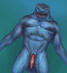 1boy angry animal_genitalia anthro erection fish genital_slit male male_only marine muscular nipples orcfun penis shark slit solo swimming tapering_penis teeth underwater vein water