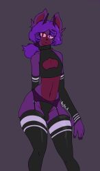 absurd_res anthro arm_warmers armwear aujko biped bottomwear bulge cleavage_cutout clothed clothing cutout deer femboy fur garter_belt garter_straps hair heterochromia hi_res hooves horn keyhole_turtleneck legwear looking_at_viewer lyg_(aujko) magenta_body magenta_eyes magenta_fur makeup male mammal new_world_deer pudu purple_body purple_eyes purple_hair red_body red_fur resting_arm simple_background solo sweater thigh_highs tired topwear turtleneck