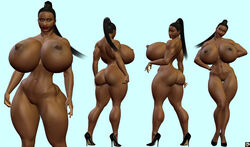 1girls 3d ass back_view bare_shoulders big_breasts black_hair breasts brown_eyes busty butt_crack chocolate_(xskullheadx) cleavage curvy dark-skinned_female dark_skin dat_ass erect_nipple erect_nipples female female_only front_view hand_on_hip hands_on_hip hands_on_hips high_heels hourglass_figure human lipstick long_hair looking_at_viewer looking_back makeup nail_polish naked naked_footwear naked_heels nude ponytail pose posing red_lipstick shaved_pussy shiny shiny_skin sideboob simple_background solo standing table tied_hair voluptuous wide_hips xskullheadx