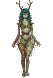 1girls 2d adventure_time ai_generated antlers bandages corset expressionless female female_focus female_only fionna_and_cake green_body green_hair green_skin huntress_wizard looking_at_viewer pinup scars shoulder_pads skimpy skimpy_clothes skinny small_breasts suggestive tall_female thin_waist underwear white_background wide_hips wide_thighs