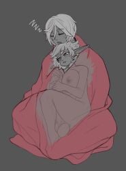 1boy 1boy1girl 1girls 2024 areolae balls big_balls big_breasts biting_lip blanket blush blush_lines both_hands_on_cock both_hands_on_penis breasts clariarikari closed_eyes cuddling cuddling_up_together elf elf_ears elf_female erection female fully_nude half-closed_eyes hands_on_penis heart-shaped_pupils holding_penis huge_cock large_breasts larger_male long_hair male male/female monochrome nipples nude original_character penis penis_between_thighs short_hair shortstack size_difference sleeping smaller_female terra_(clariarikari) thick_thighs thighs xray_view zzz