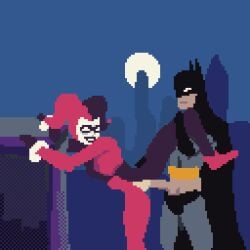 animated batman batman:_the_animated_series batman_(bruce_wayne) batman_(series) corruptedcourier enemies enemies_with_benefits harleen_quinzel harley_quinn harley_quinn_(classic) loop looping_animation pixel_animation pixel_art standing standing_on_one_leg standing_sex