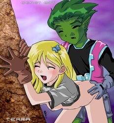 1boy 1girls beast_boy buttercup_saiyan dc_comics female green_skin hetero male sex smooth_skin teen_titans terra terra_(dc)