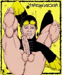 1boy anus artist_signature ass avengers balls ballsack blonde_hair blue_eyes bottomless christian_(artist) erection gloves hank_pym human legs_up male male_only male_pubic_hair marvel penis perineum scrotum smooth_skin solo testicles veiny_penis yellowjacket