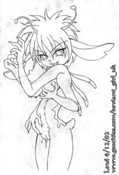 2002 disney experiment_(species) female female_only lilo_and_stitch line_art loui monochrome pussy rule_63 solo stitch tagme what