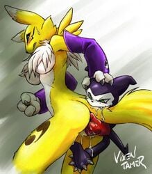 anthro breasts color digimon drooling female fur furry impmon interspecies male pussy_juice renamon saliva size_difference tagme vixen_tamer