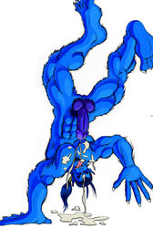 1boy abs beast_(x-men) blue_fur claws closed_eyes cum cum_on_body cum_on_chest cum_on_face cum_on_floor cum_on_self erection fangs fur furry goatee handstand hank_mccoy long_ears long_hair male male_focus male_only marvel muscular muscular_male open_mouth pecs penis pointy_ears pubic_hair smooth_fur solo solo_focus testicles tongue_out ultimate_x-men upside-down veiny_penis x-men