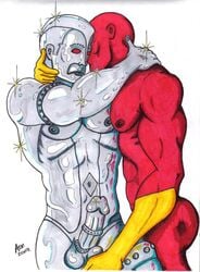 2007 2boys abs ade avengers embracing_each_other erect_nipples erection fondling_balls gay genderswap_(ftm) gloves jocasta kiss male male_only marvel metal_skin multiple_males mustache pecs red_eyes red_skin rule_63 silver_skin smooth_skin step-incest tagme vision yaoi