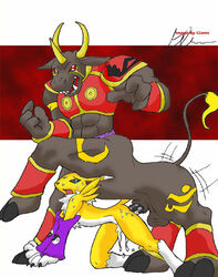 all_fours color cum digimon female glenn interspecies male renamon sex side_view size_difference tagme vajramon