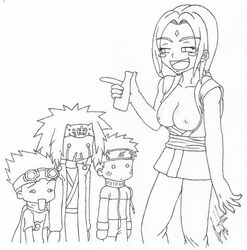 1girls 3boys alcohol dcl drunk exposed_breasts female human jiraiya male naruto sake sarutobi_konohamaru sketch straight_hair tagme tsunade uzumaki_naruto