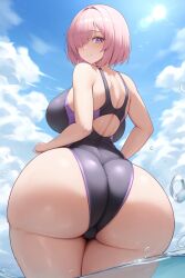 big_ass fate/grand_order fate_(series) goldencum34 huge_ass looking_at_viewer mash_kyrielight mash_kyrielight_(swimsuit_of_perpetual_summer) pink_hair smile thick_thighs wide_hips