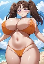 ai_generated big_breasts brown_hair cameltoe diane_(nanatsu_no_taizai) lonhun1028 nanatsu_no_taizai nipples purple_eyes twintails