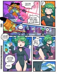 2girls annoyed annoyed_expression bare_thighs casting classychicken34 comic curvy curvy_female dialogue_bubble dress english_text failure female green_eyes green_hair high_heels hips one-punch_man one_punch_man patreon_url petite petite_female small_ass small_breasts small_thighs stomach_growling stomach_noises tatsumaki tsundere weight_gain_sequence witch witch_hat