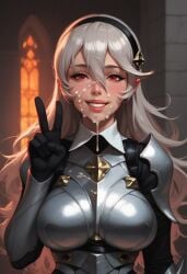 1girls 2024 2024s after_fellatio after_oral ai_generated armor armored_female black_hairband breasts clothed clothed_female clothing corrin_(fire_emblem) corrin_(fire_emblem)_(female) cum cum_on_face female female female_only fire_emblem fire_emblem_fates grey_hair grin hair_between_eyes hairband human human_female human_only intelligent_systems light-skinned_female light_skin long_hair looking_at_viewer medium_breasts nai_diffusion nintendo red_eyes smile solo solo_female stable_diffusion standing upper_body video_game_character video_games