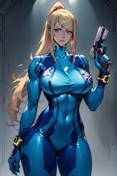 ai_generated big_ass big_breasts holding_gun lamprey3931 perfect_body samus_aran standing