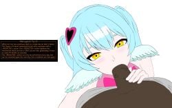 1boy 1girl1boy alina_amephi blowjob blue_hair blush dark-skinned_male dark_skin dress erection female interracial lobotomy_corporation long_hair looking_at_viewer magical_girl oral oral_sex penis pov pov_eye_contact project_moon queen_of_hatred straight sucking sucking_penis veiny_penis yellow_eyes