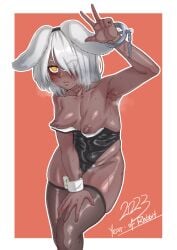 bunny_ears bunnysuit dark-skinned_female dark_skin ebonyxh small_breasts solaria_(ebonyxh)