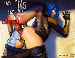 1girls against_wall anal anal_sex anus ass backsack borderlands borderlands_2 clothing erection female from_behind gameplay_mechanics larger_female male maya_(borderlands) mounting pants_down penetration penis perching_position psycho_(borderlands) pumpkinsinclair rape score sex siren_(borderlands) size_difference straight unseen_male_face