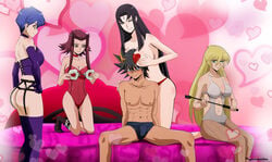 1boy 4girls akiza_izinski black_hair blonde_hair blue_hair breasts dominatrix femdom ffffm_fivesome fivesome handcuffs imminent_sex izayoi_aki large_breasts lingerie misty_lola multiple_girls on_bed pantyhose pasties psyclopathe red_hair reverse_gangbang sagiri_mikage sherry_leblanc thighhighs underwear whip yu-gi-oh! yu-gi-oh!_5d's yusei_fudo yuu-gi-ou_5d's