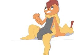 anthro balls clothed clothing demanding flaccid foreskin frustrated game_freak generation_5_pokemon genitals gesture hand_gesture hi_res male nintendo partially_clothed penis pointing pointing_at_penis pokemon pokemon_(species) presenting presenting_penis revealing_penis scrafty solo twerpishimp