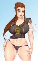 2d abs ange1witch breasts brigitte brigitte_lindholm cleavage female huge_breasts looking_at_viewer overwatch panties solo tattoo