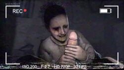 1boy 1girls 2017 3d animated camera camera_view clothed_female_nude_male clothes clothing erection female ghost hair hand handjob hands human indoors lisa lisa_(p.t) male midnightsfm nightmare_fuel no_sound nose pale-skinned_female pale_skin penis penis_grab silent_hill silent_hills source_filmmaker straight teeth video