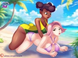 2girls applying_sunscreen april_may april_o'neil april_o'neil_(rise_of_the_tmnt) beach bikini crossover eastern_and_western_character glamourpink gyakuten_saiban nickelodeon rise_of_the_teenage_mutant_ninja_turtles rottmnt sunbathing swimsuit teenage_mutant_ninja_turtles tmnt tmnt_2018