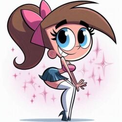 after_transformation ai_generated high_heels miniskirt mtf_transformation nickelodeon nicktoons ponytail rule_63 stockings the_fairly_oddparents timantha timmy_turner