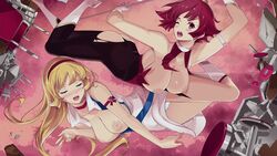 16:9 1girls 2010s 2girls android blonde_hair blue_eyes blush bodysuit boots breasts choker closed_eyes cutie_honey cutie_honey_(character) cutie_honey_universe dress dual_persona duo exploding_clothes female gloves hairband heart honey_kisaragi large_breasts light-skinned_female light_skin long_hair magical_girl mikoto_akemi multiple_girls nipples official_art open_mouth red_eyes red_hair short_hair torn_clothes very_long_hair white_footwear