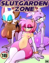 3girls amy_rose blaze_the_cat comic_cover doujinshi furry rouge_the_bat sega sonic_(series)