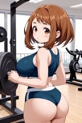 1girls ai_generated ass female female_only gym gym_bottomwear gym_clothes gym_clothing gym_shirt gym_shorts gym_uniform my_hero_academia sexy.ai uraraka_ochako