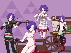 1girls big_breasts blush breasts brown_eyes envious_fool flashing flashing_breasts foolintisimo large_breasts looking_at_viewer nude nude_female pointy_ears purple_hair tears_of_the_kingdom the_legend_of_zelda violynne