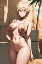 ai_generated blonde_hair female mitsuki_bakugou older_female short_hair sling_bikini solo spiky_hair xalphafox