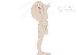 anthro balls blush buckteeth dialogue flaccid floppy_ears floppy_penis foreskin genitals hi_res lagomorph leporid love male mammal nude nude_male open_mouth penis pubes rabbit slightly_chubby solo teeth twerpishimp whiskers