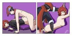 against_wall arezu_(pokemon) ass bottomless bottomless_female bottomless_male breasts hat lucas_(pokemon) mars_(pokemon) partially_clothed pillow pinned pinned_down pokemon pokemon_dppt pokemon_legends:_arceus red_eyes red_hair rei_(pokemon) scarf sex sex_against_wall sr._engrudo stockings tagme team_galactic
