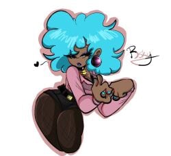 asking_for_it asking_for_sex bell_collar blue_hair chibisprinkles choker cleavage friday_night_funkin friday_night_funkin_mod horny horny_female lashes_are_on_fleek_girl_slay lewd_gesture lipstick redesign skyblue_(friday_night_funkin) skyverse suggestive_gesture suggestive_pose tagme wanting_sex