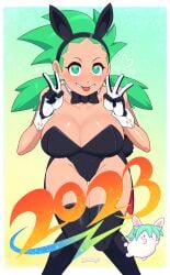 1girls 2023 bare_shoulders bdrd black_legwear blush bow bowtie bunny bunny_ears bunny_tail bunnysuit double_v female gloves green_eyes green_hair heart inazuma_eleven inazuma_eleven_go inazuma_eleven_go_chrono_stone legwear light-skinned_female light_skin long_hair peace_sign smile_(inazuma_eleven) smiley_(inazuma_eleven) solo solo_female stockings thighhighs tongue_out twintails wrist_cuffs