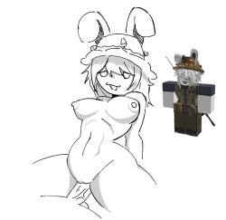 1boy 1girls belly boobs bunny_ears commission female furry ghostbacon medium_breasts pov pussy reference_image riding riding_penis roblox roblox_avatar robloxian self_upload tagme uncolored waist white_hair white_skin woman