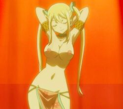 anime areolae armpits arms_up belly_dancer big_breasts blonde_hair boobs braless breasts_out busty cleavage collar curvy curvy_figure earrings fairy_tail fanservice female hips hiro_mashima loincloth lucy_heartfilia naked_female navel nipples nude_filter seductive seductive_look seductive_pose sexy sexy_body sexy_clothing sexy_pose shameless slutty_clothes smile solo swaying tits topless twintails