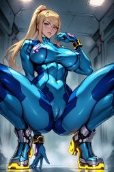 ai_generated big_ass big_breasts cameltoe front_view lamprey3931 low-angle_view perfect_body samus_aran spread_legs squatting